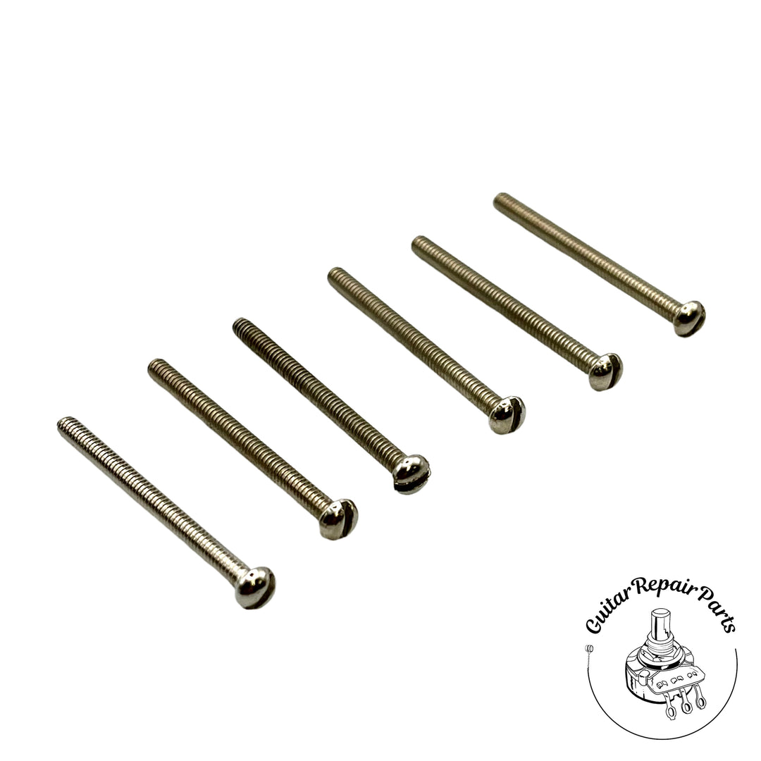 Humbucker Pickup Height Adjust Screws, Slotted, #3-48 x 1-1/4" (6 pcs) - Nickel