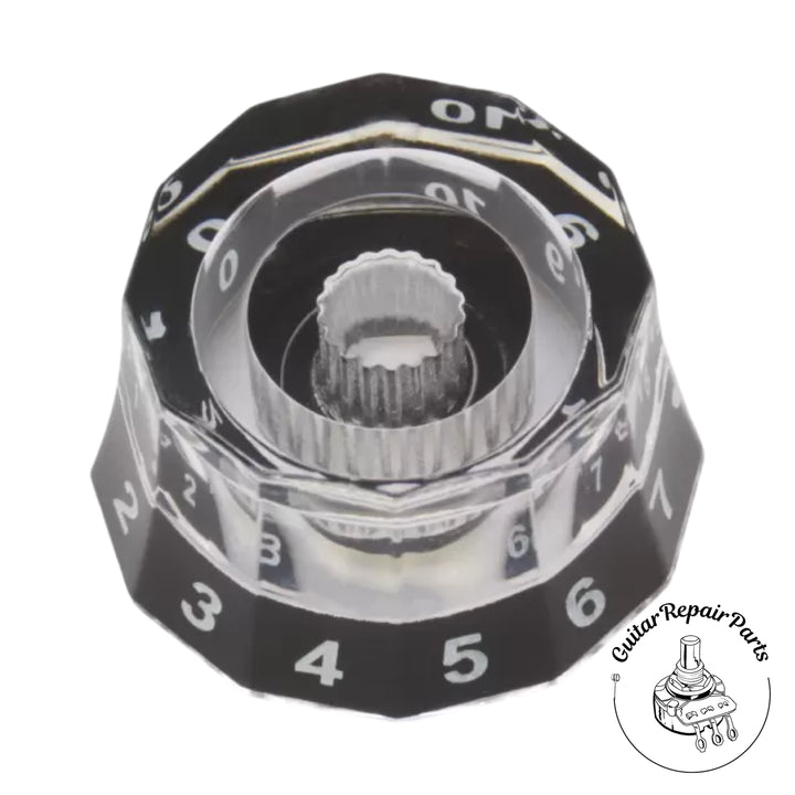Plastic PRS Style Lampshade Speed Knob, Fits Course-Splined Split-Shaft - Clear
