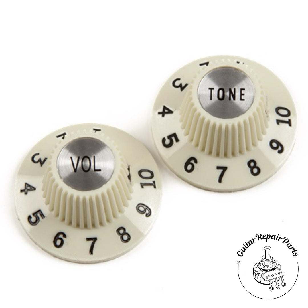 Fender Pure Vintage '65 Jazzmaster Skirted Witch Hat Knobs (2 pcs) Vintage White