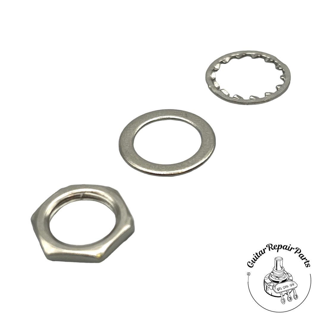 Metric Output Jack Nut, Washer and Locking Star Washer M9 Thread - Nickel