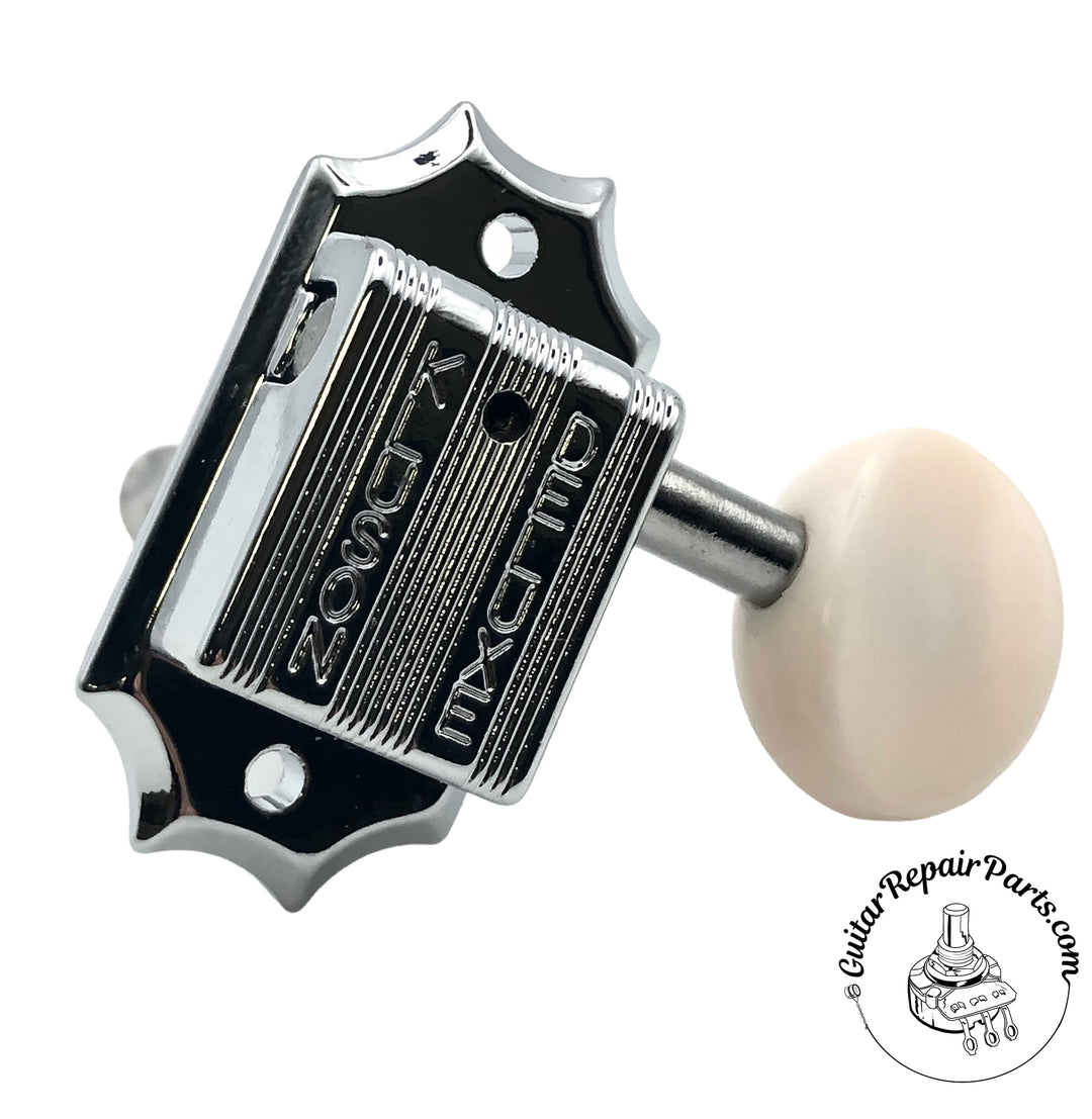 Kluson KVD-3-CPDR Vintage Diecast Tuning Machines, 3x3 Screw-in Bushing - Chrome / Plastic Oval