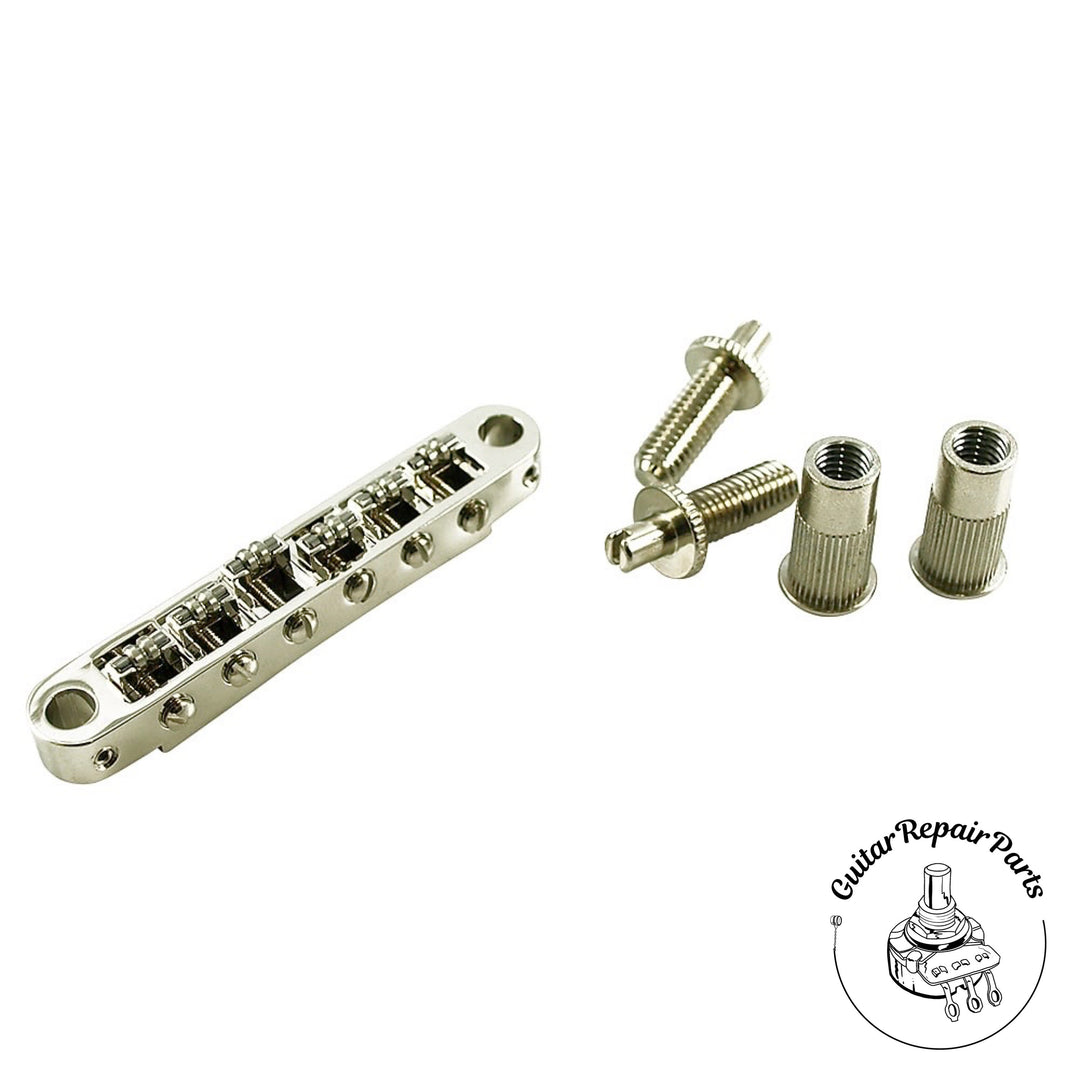 TonePros TPFR-N Locking Nashville Tune-O-Matic Roller Bridge, Metric Posts - Nickel