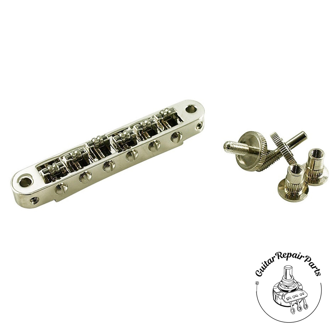 TonePros TP6R-N Locking Nashville Tune-O-Matic Roller Bridge, SAE Posts - Nickel