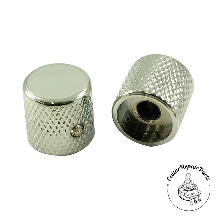 Brass Barrel Knobs, Flat Top, w. Set Screw (2 pcs) - Chrome