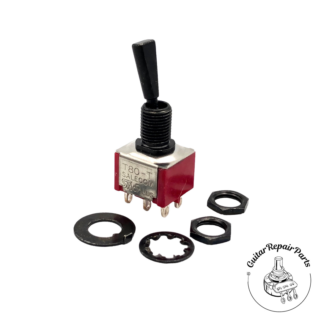 SALECOM On-On 2 Position DPDT Mini Toggle Switch w. Flat Bat - Black