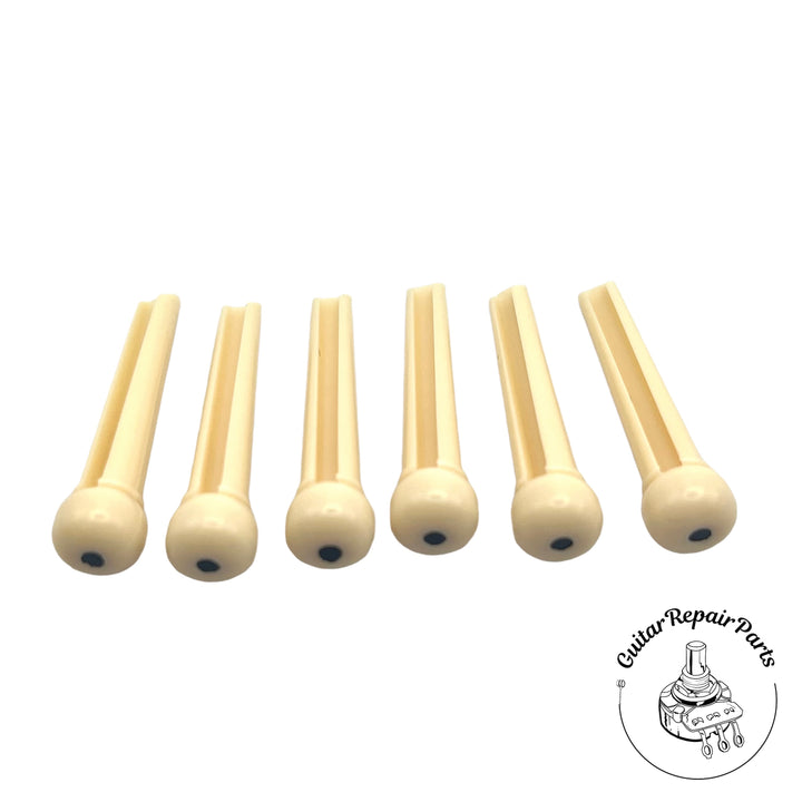 Plastic Acoustic Guitar Bridge Pins (6 pcs) - Cream w. Black Dot