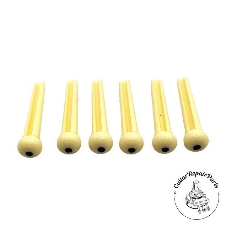 Plastic Acoustic Guitar Bridge Pins (6 pcs) - Cream w. Black Dot