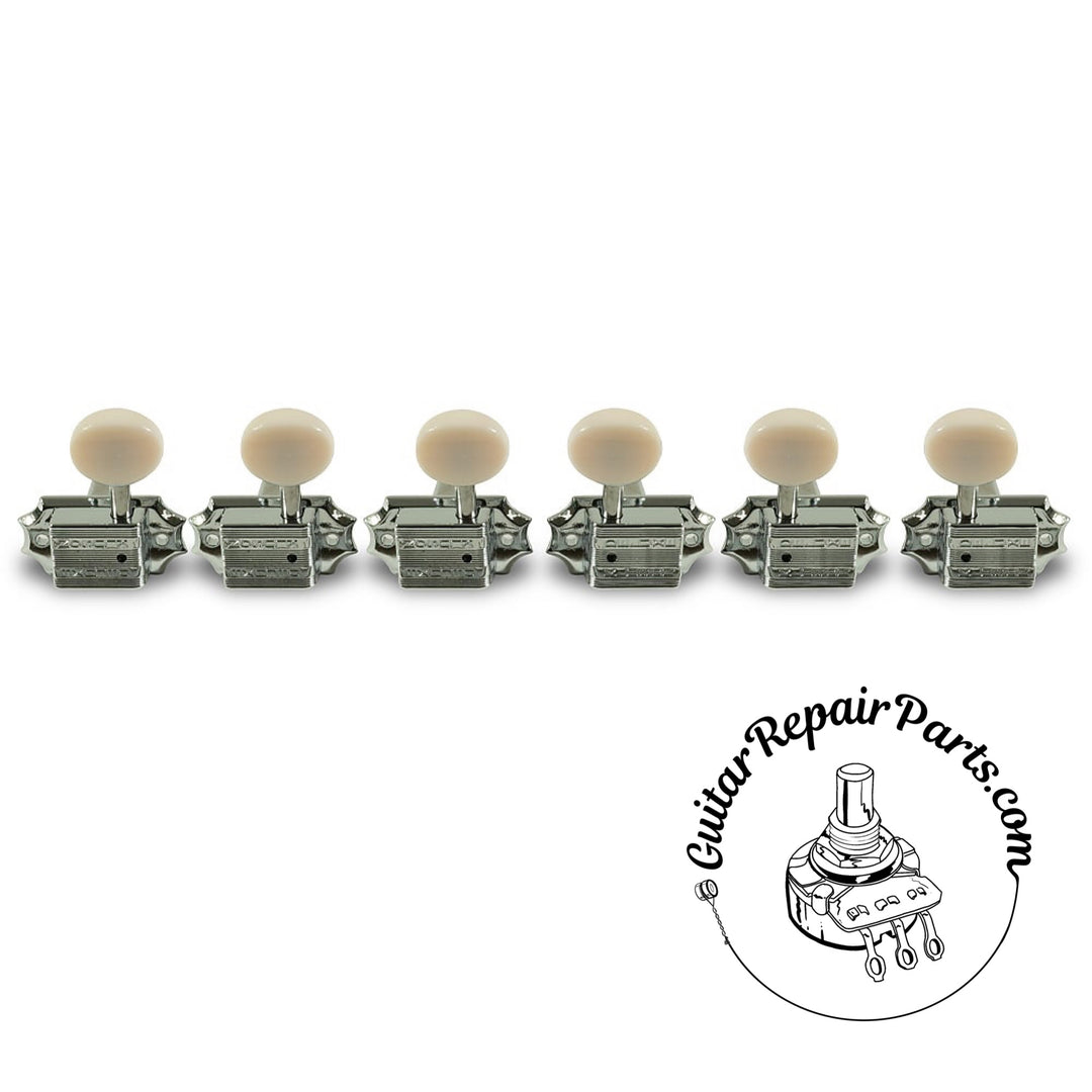 Kluson KVD-3-CPDR Vintage Diecast Tuning Machines, 3x3 Screw-in Bushing - Chrome / Plastic Oval