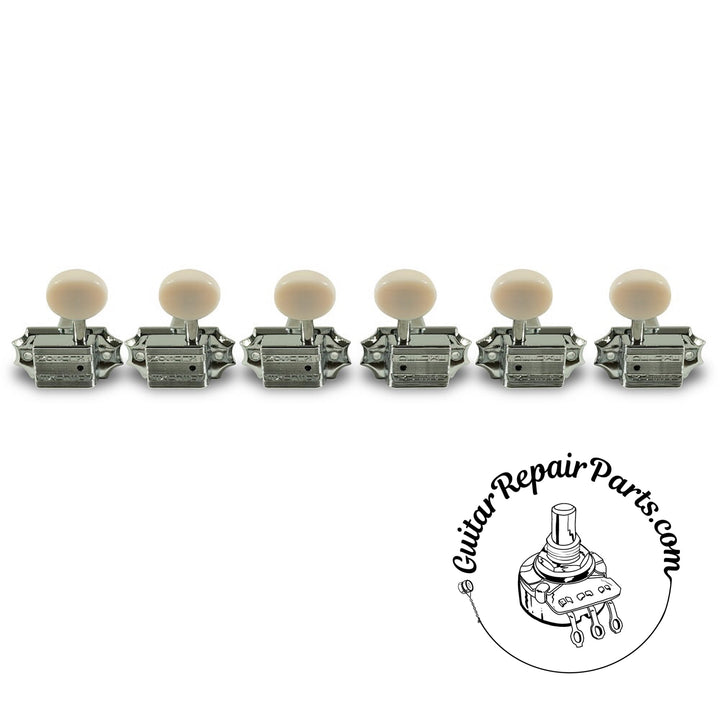 Kluson KVD-3-CPDR Vintage Diecast Tuning Machines, 3x3 Screw-in Bushing - Chrome / Plastic Oval