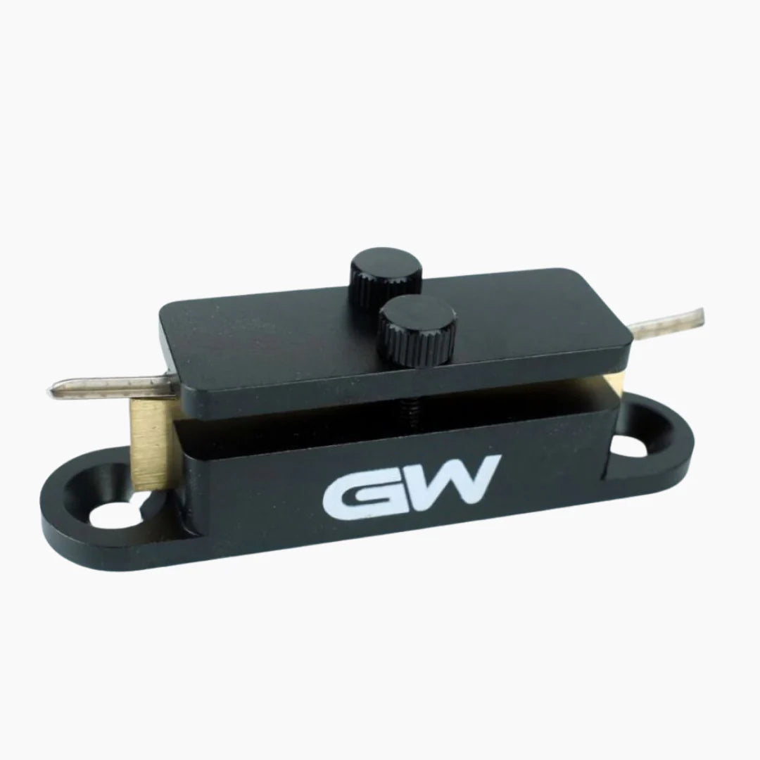 G&W Fret Tang Filer Jig w. 5 Brass Radius Inserts