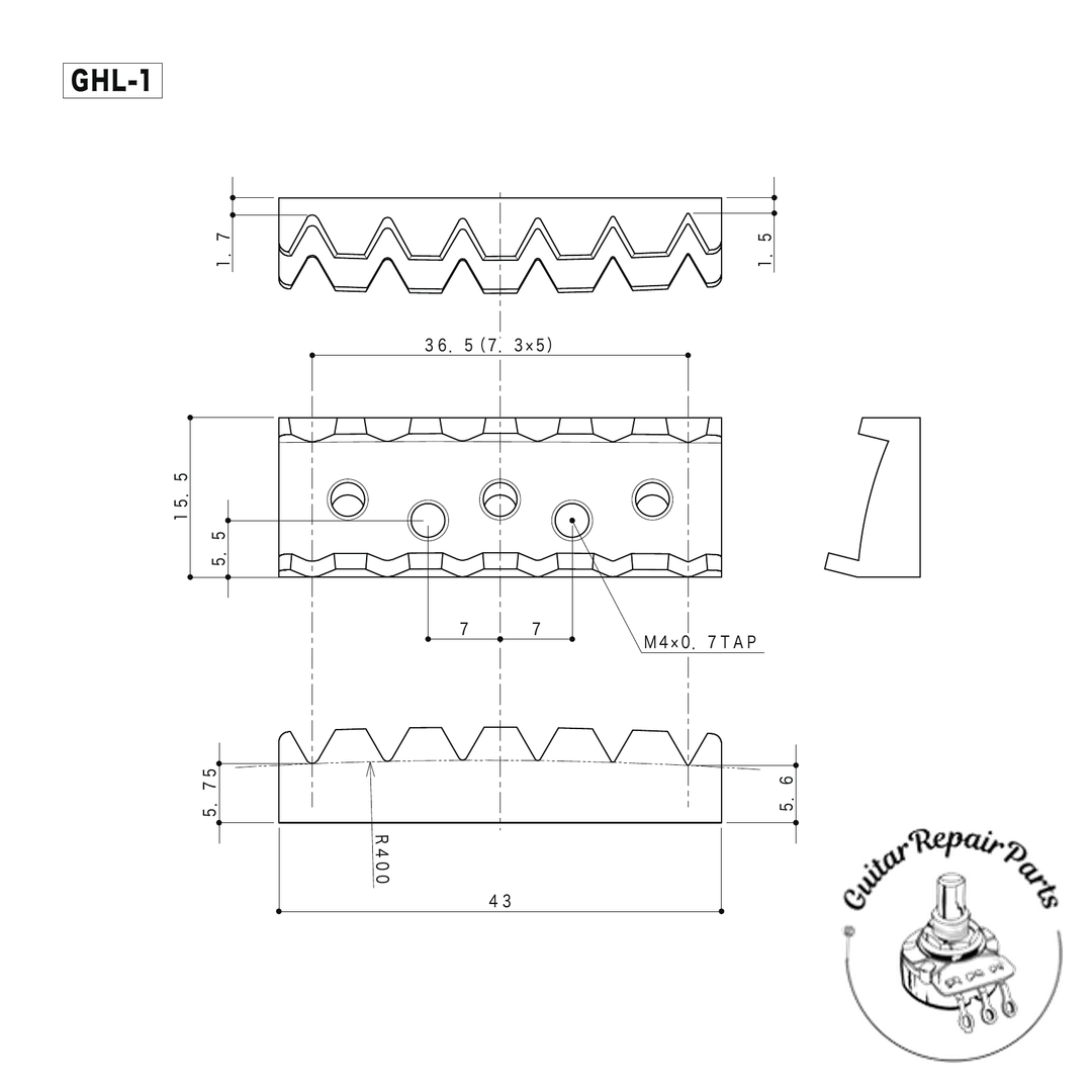 Gotoh GHL-2B Locking Nut, 43mm, Top-Mounted, For 6-String Guitar - Black