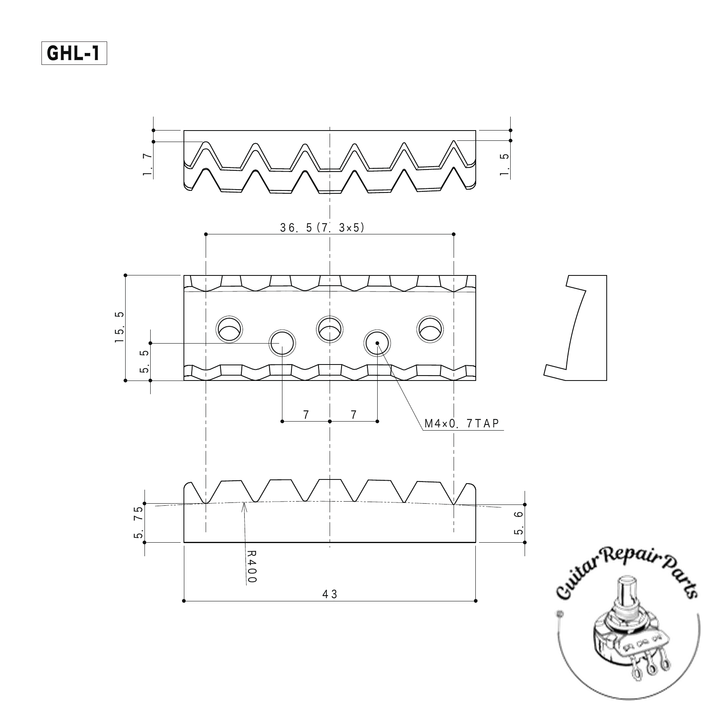 Gotoh GHL-2B Locking Nut, 43mm, Top-Mounted, For 6-String Guitar - Black
