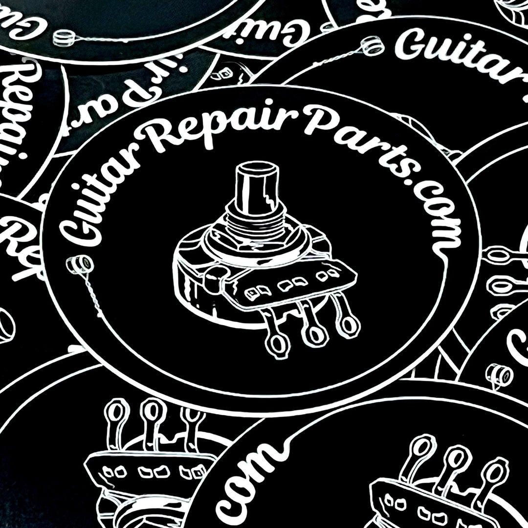 GuitarRepairParts.com Potentiometer Logo Vinyl Sticker 3"x3" Circle (1pc) Black