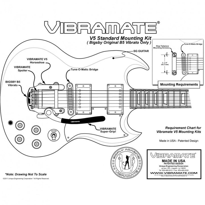 Vibramate V5 Standard Bigsby B5 Stop-Tail Adapter Kit, Right-Handed - Aluminum