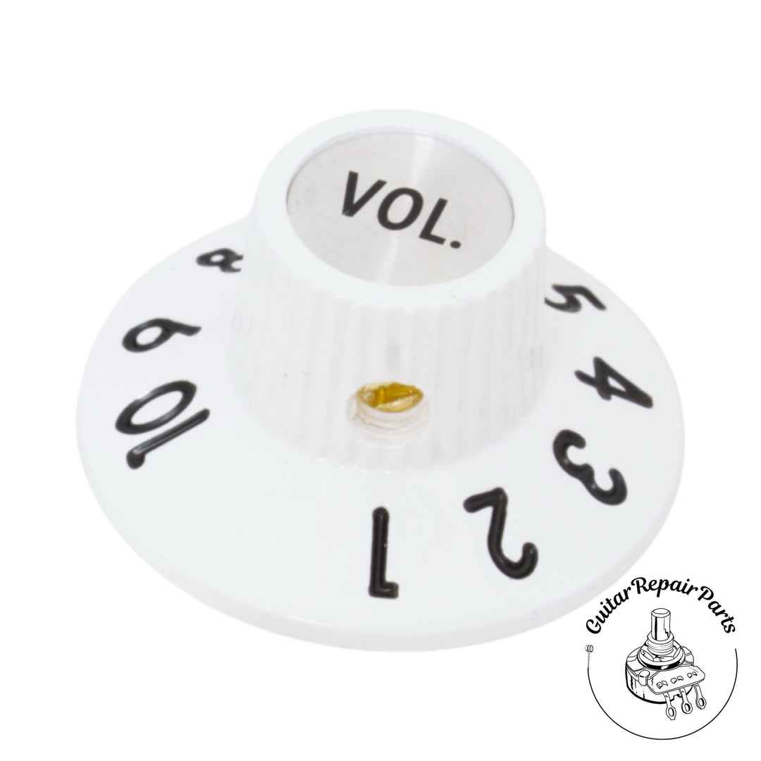 Plastic "Witch Hat" Volume Knob, Skirted, set screw - White