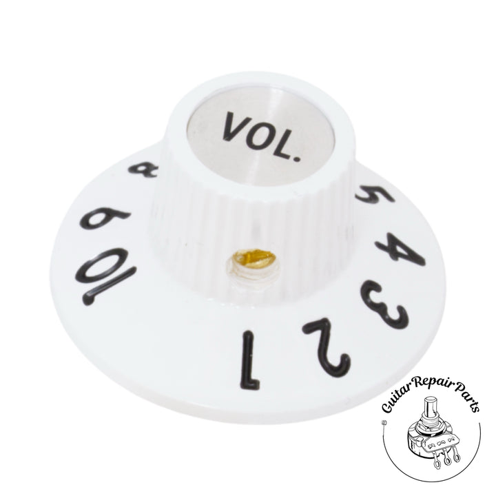 Plastic "Witch Hat" Volume Knob, Skirted, set screw - White