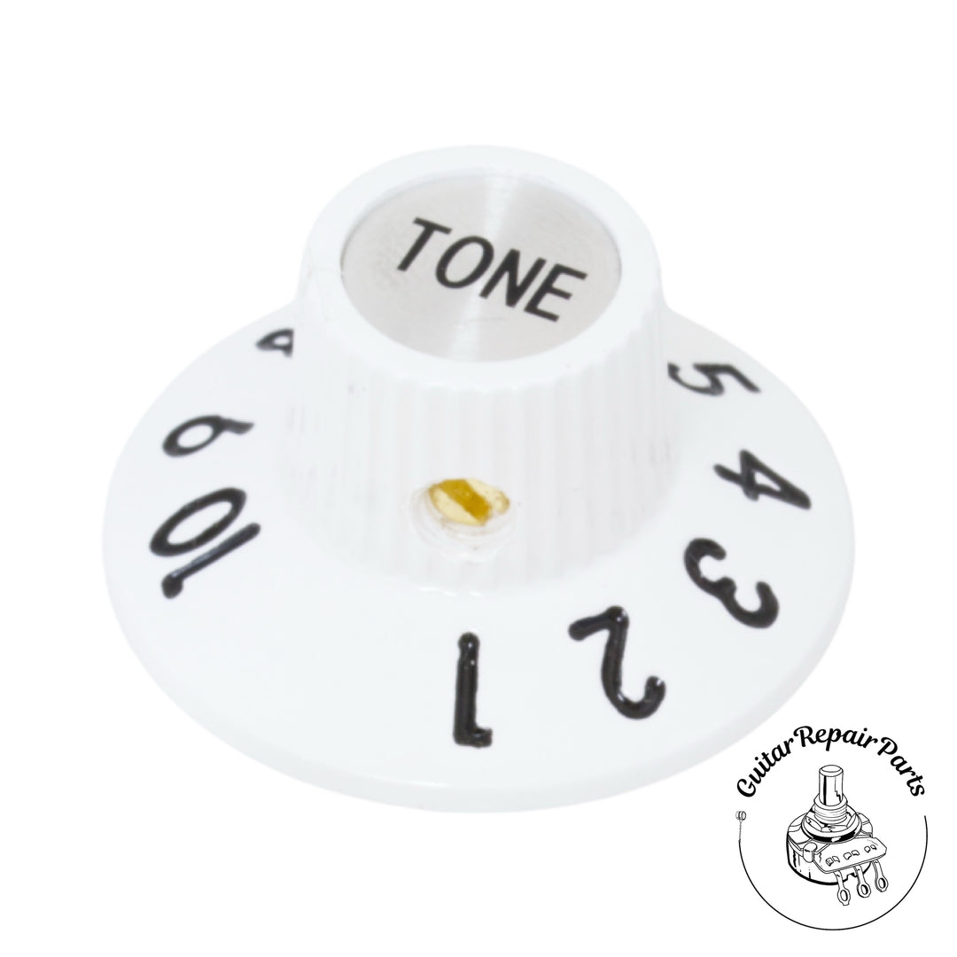 Plastic "Witch Hat" Tone Knob, Skirted, set screw - White