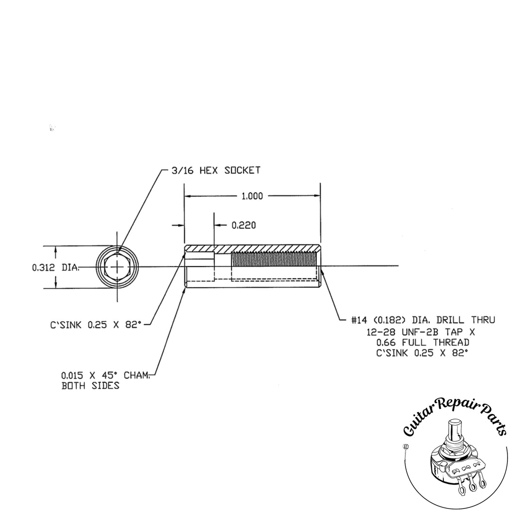 Fender 3/16" Bass Truss Rod Nut 12-28 Thread (1 pc) - 0038443000