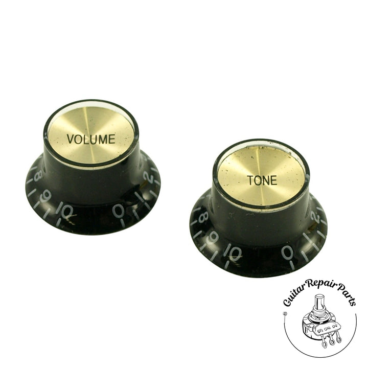Plastic Top Hat Reflector Bell Knobs (1 vol / 1 tone) -  Black / Gold