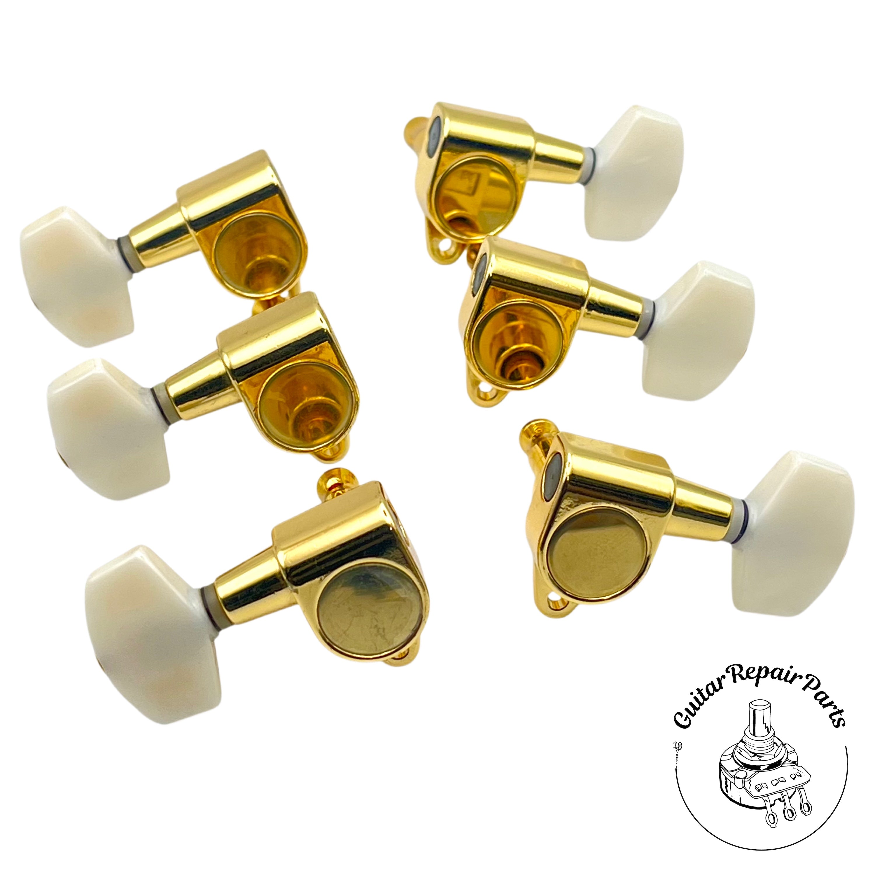Takamine TGP0553P Guitar Tuning Keys (6 pcs) - Gold w. White Pearl