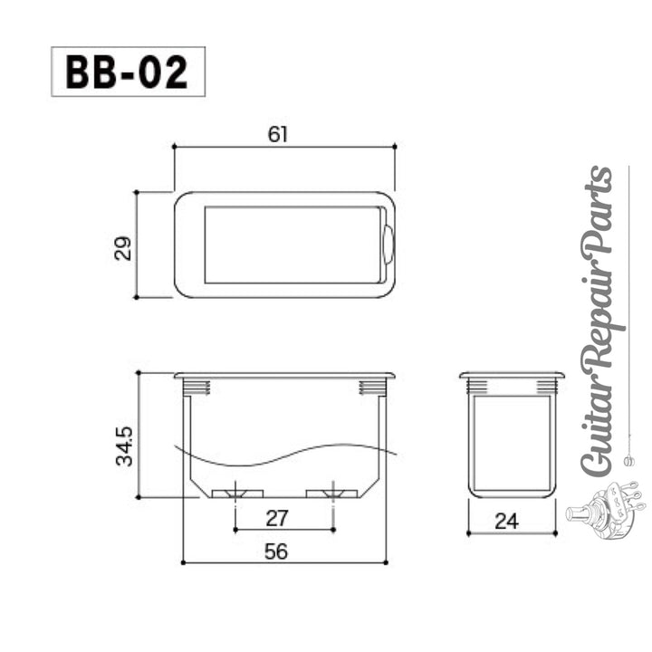 Gotoh 9-Volt Battery Box Compartment, Bottom Mount  - Black