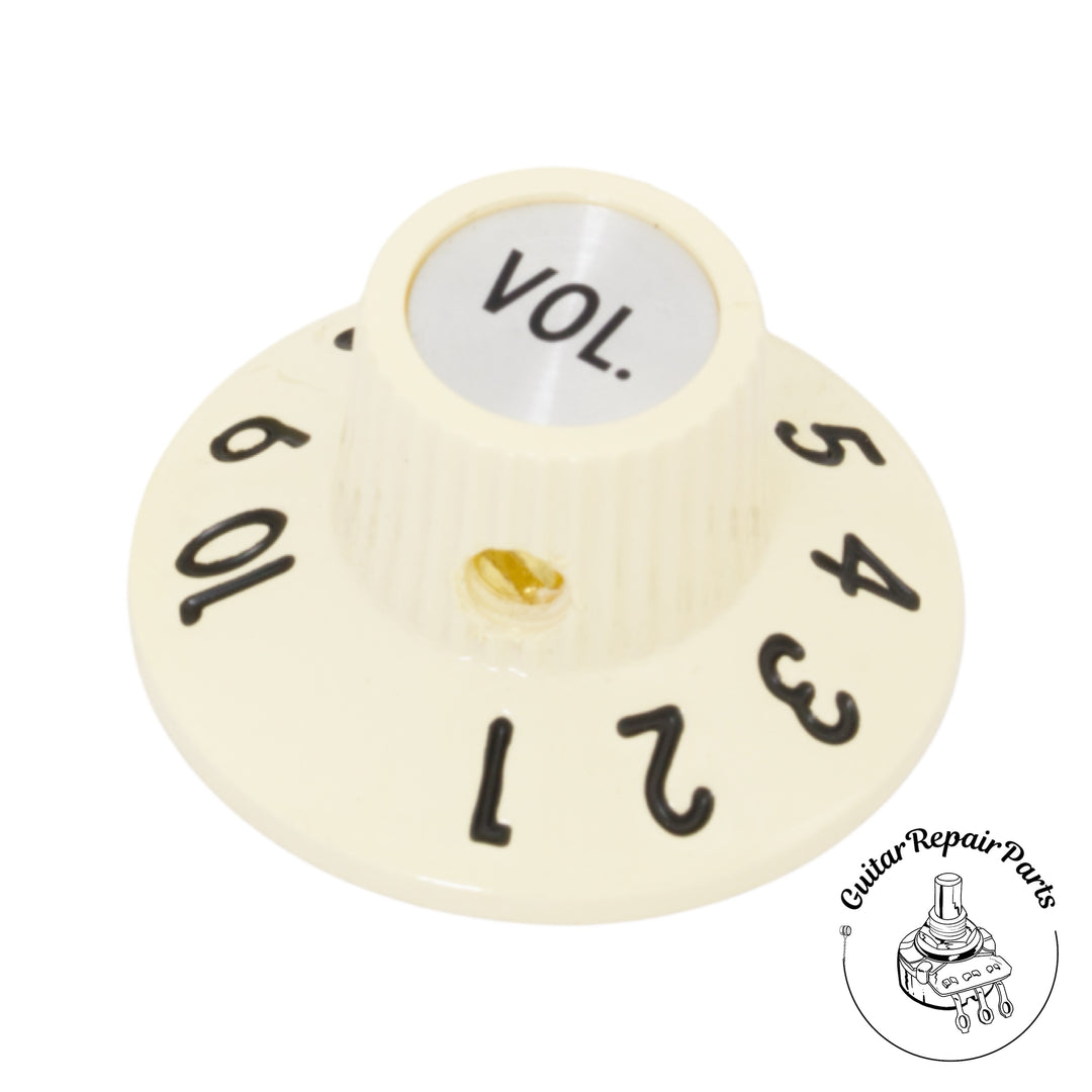 Plastic "Witch Hat" Volume Knob, Skirted, set screw - Cream