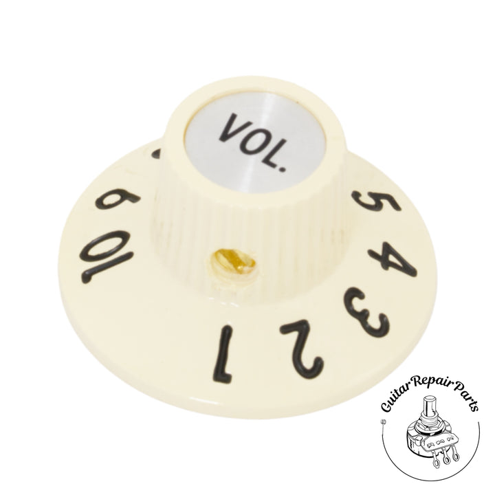 Plastic "Witch Hat" Volume Knob, Skirted, set screw - Cream