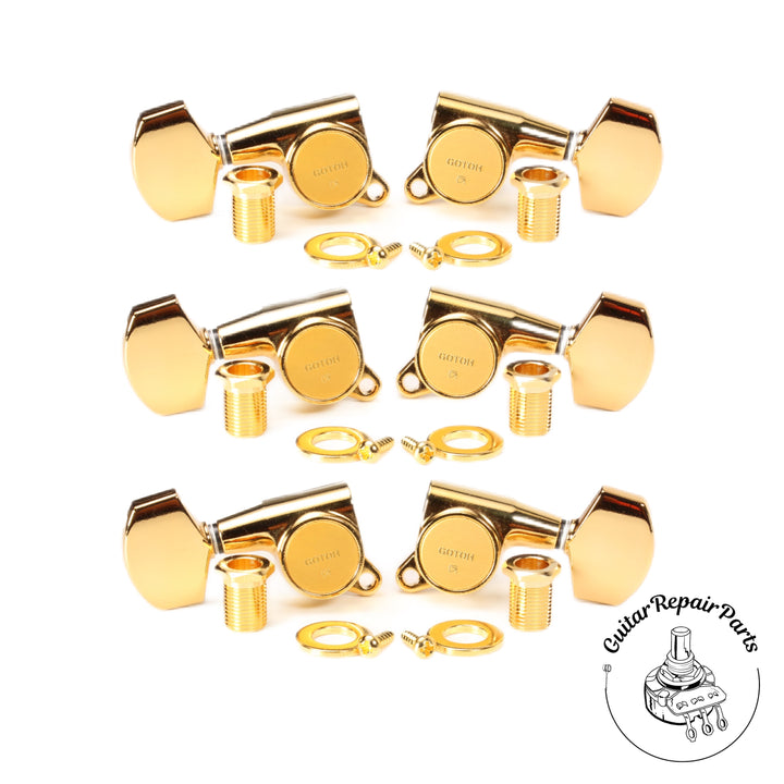 Gotoh Guitar Tuning Machine Keys, 3x3 w. Large Buttons SG381-01-L3+R3-G - Gold