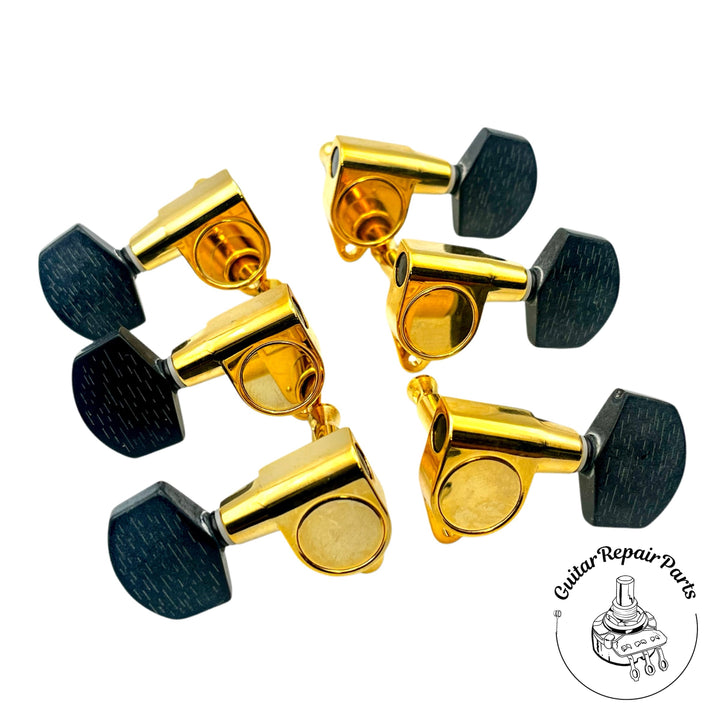 Takamine TGP0562BK Guitar Tuning Keys (6 pcs) - Gold w. Faux Ebony Button
