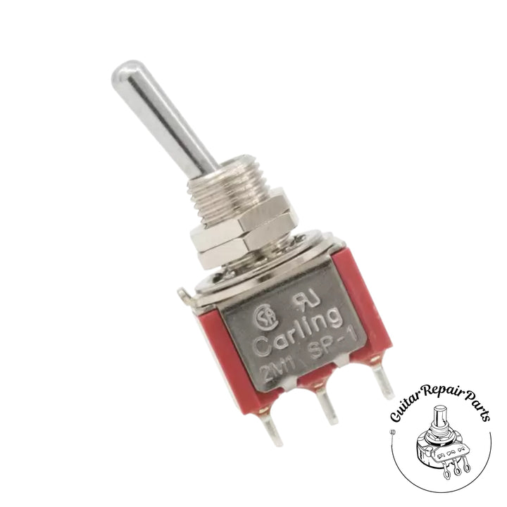 Carling SPDT On-On 2 Position Mini Toggle Switch w. Round Bat - Chrome