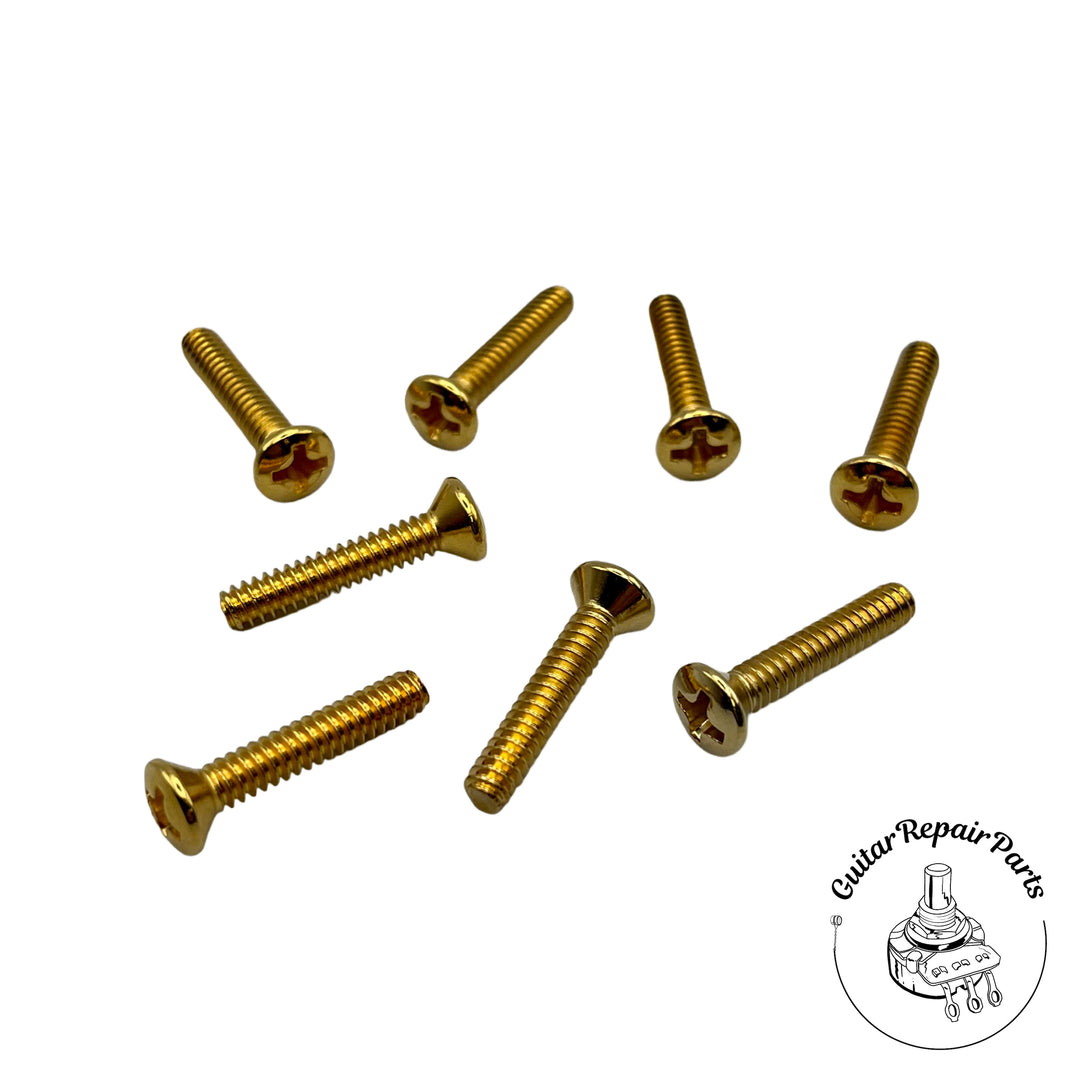 Single Coil Pickup Height Adjustment Screws 6-32 x 3/4 Oval Head (8 pcs) - Gold