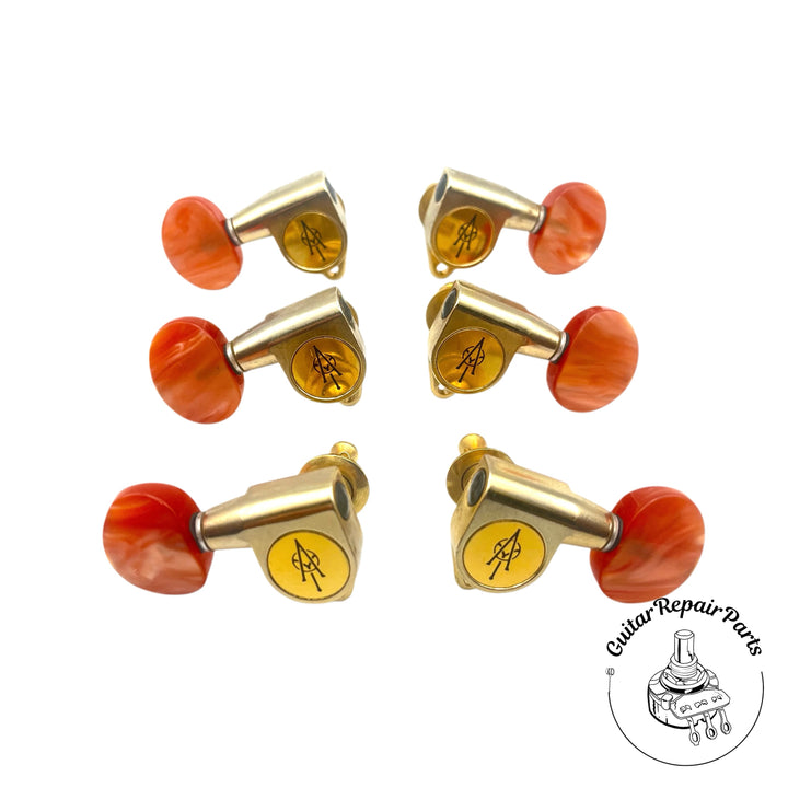 Alvarez Guitar Tuning Machine Keys, 3x3 w. Orange Button (6 pcs) (B-Stock)