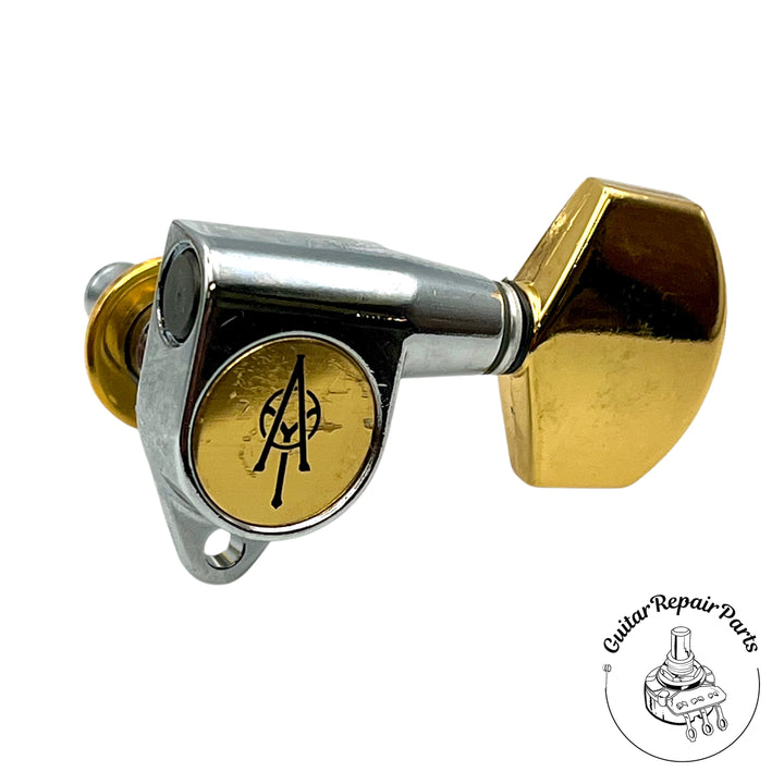 Alvarez Guitar Tuning Machine Keys 3x3 Chrome w. Large Gold Button N.O.S.