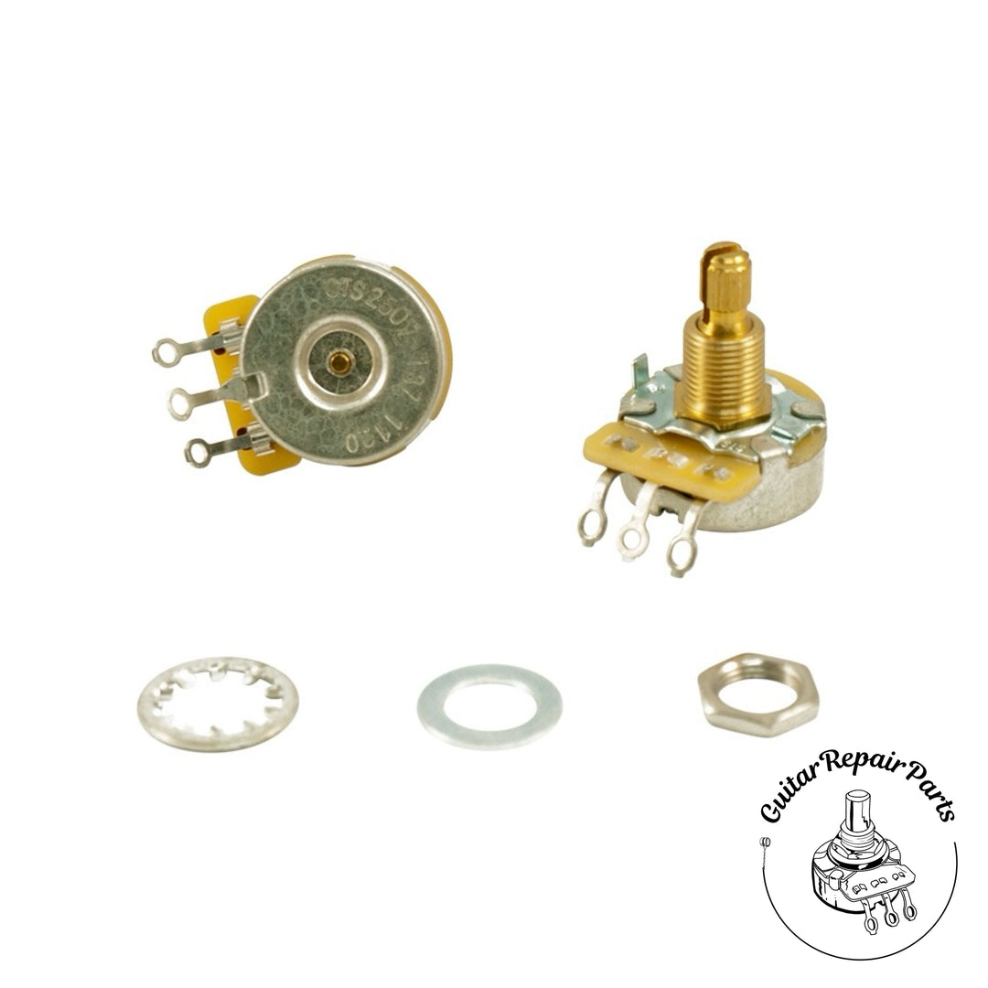 CTS 250K Potentiometer, Series 450, Audio Taper, Brass Split-Shaft, Dimpled Back