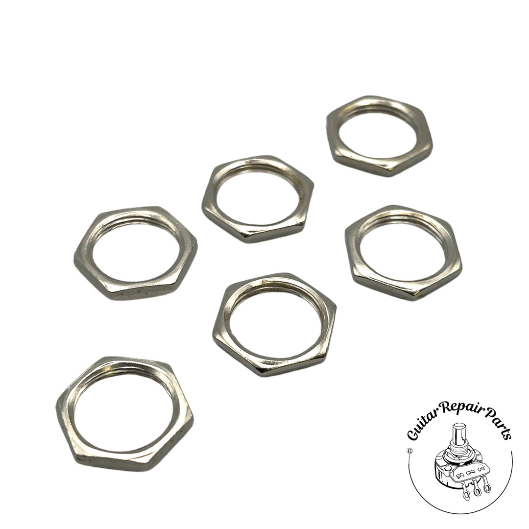 Hex Nuts For Switchcraft Toggle, Barrel / Endpin Jack, 15/32-32 (6 pcs) - Nickel