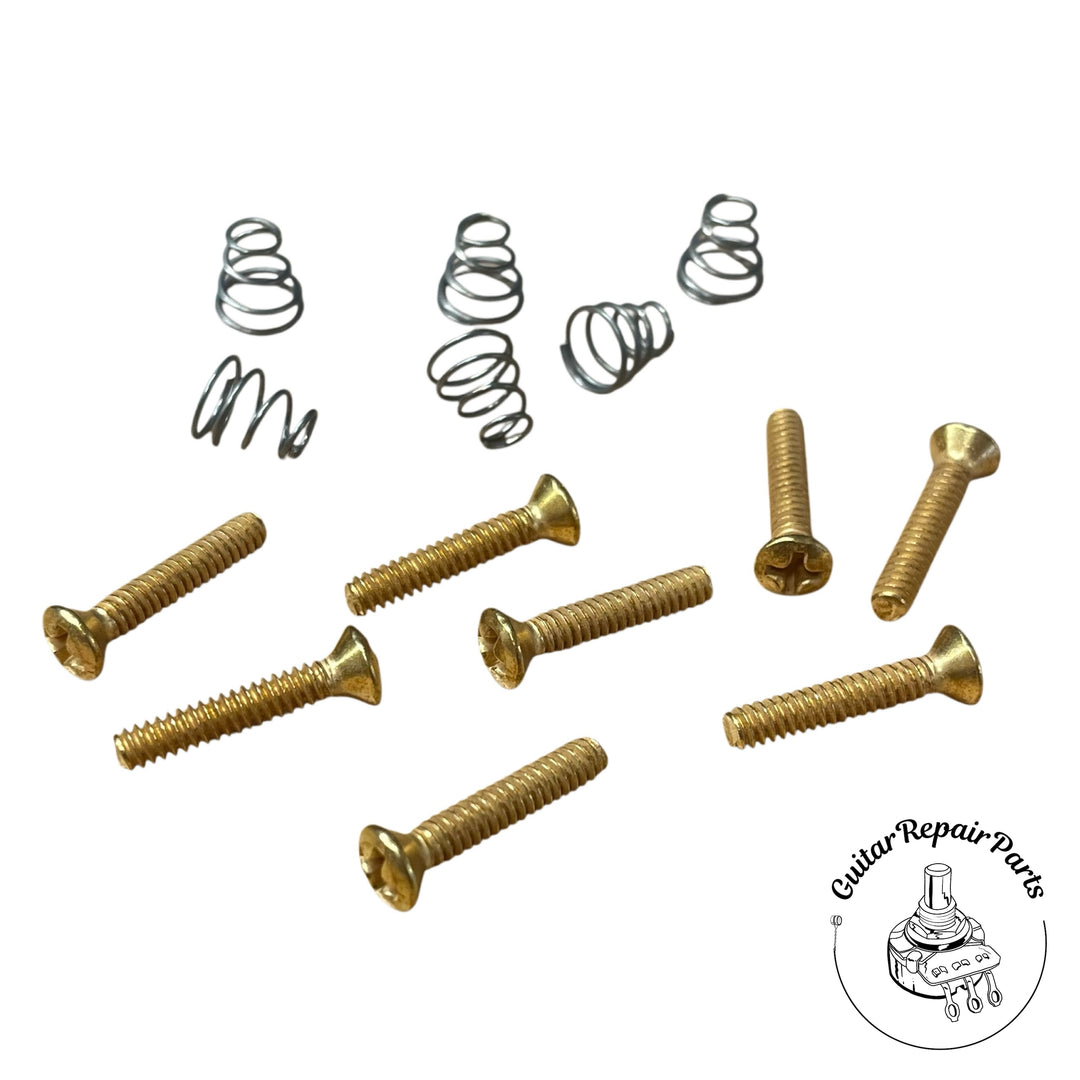 Single Coil Pickup Screws & Springs #6-32 x 3/4" Countersunk Oval - Gold