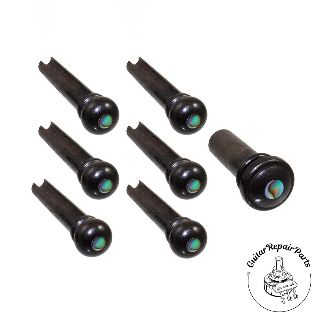 Acoustic Guitar Slotted Bridge Pins (6 pcs.) w. Endpin - Ebony w. Abalone Dot