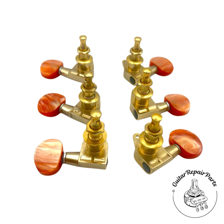 Alvarez Guitar Tuning Machine Keys, 3x3 w. Orange Button (6 pcs) (B-Stock)