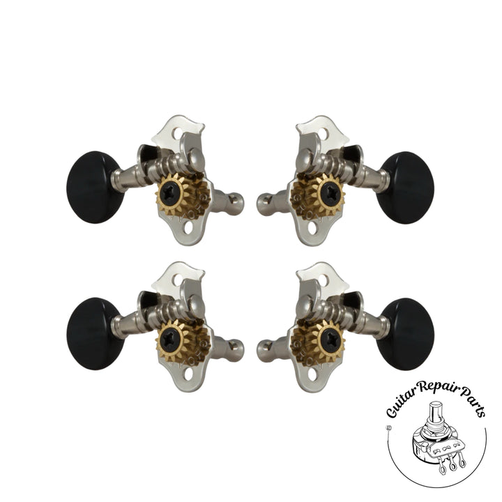 Grover Sta-Tite #9 Series Geared Ukulele Tuning Key Pegs- Nickel w. Black button