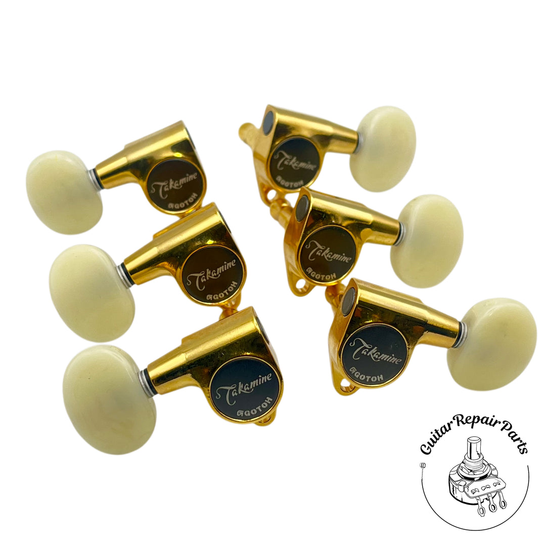 Takamine TP0518 Guitar Tuning Keys, Gotoh SG301 (6 pcs) - Gold w. Pearl Button