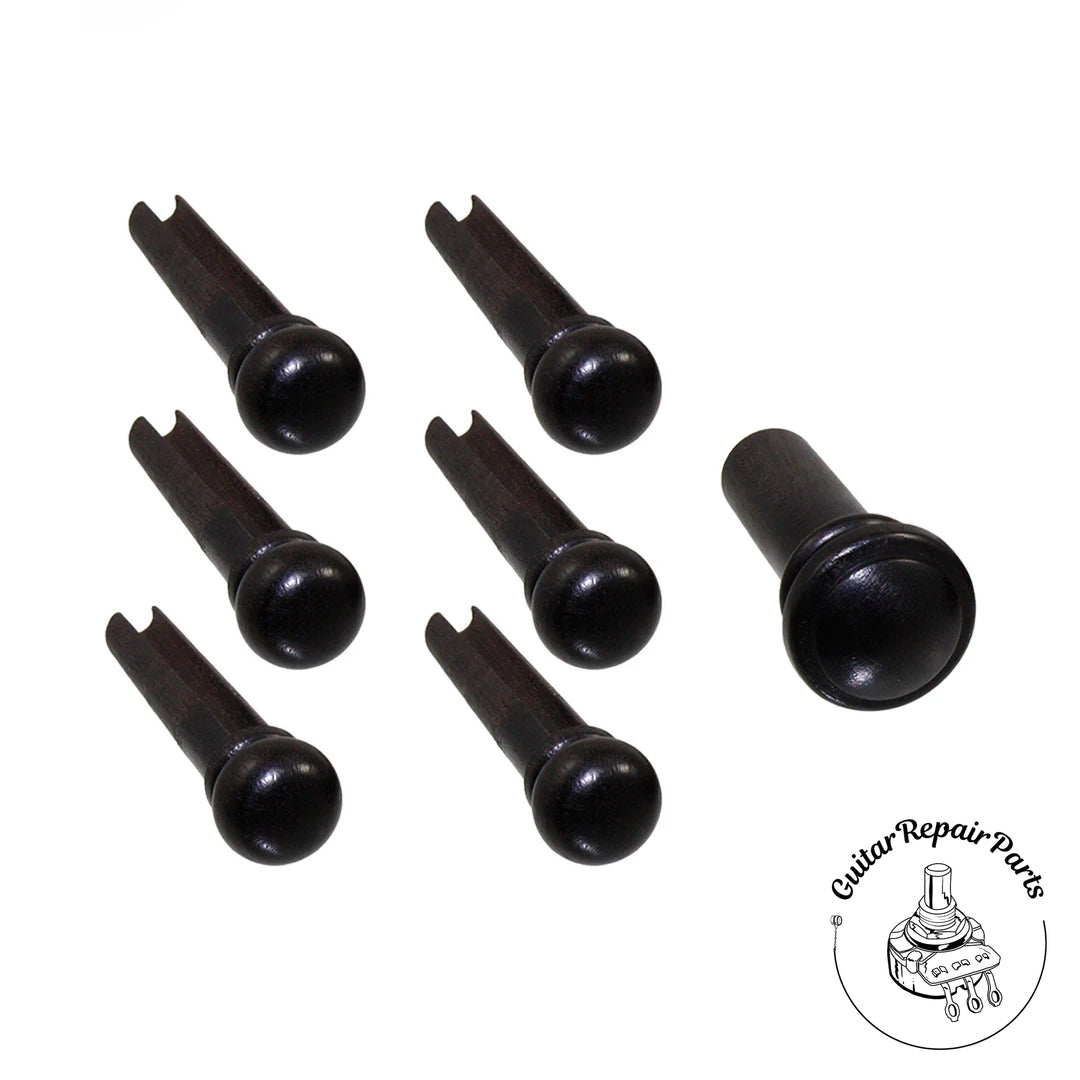 Acoustic Guitar Slotted Bridge Pins (6 pcs.) w. Endpin - Ebony
