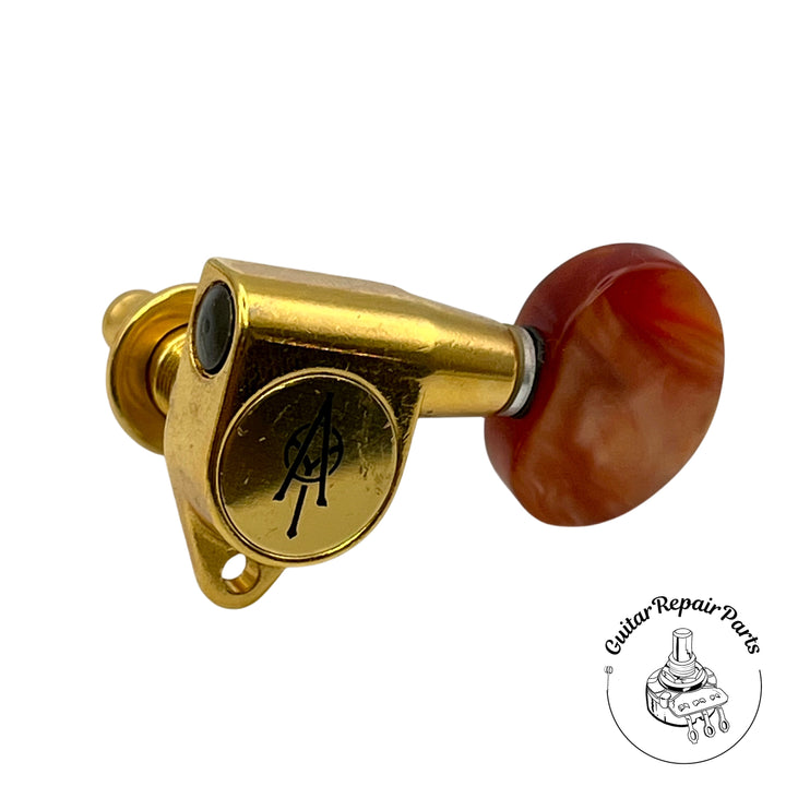 Alvarez Guitar Tuning Machine Keys, 3x3 Gold w. Orange Plastic Button (B-Stock)