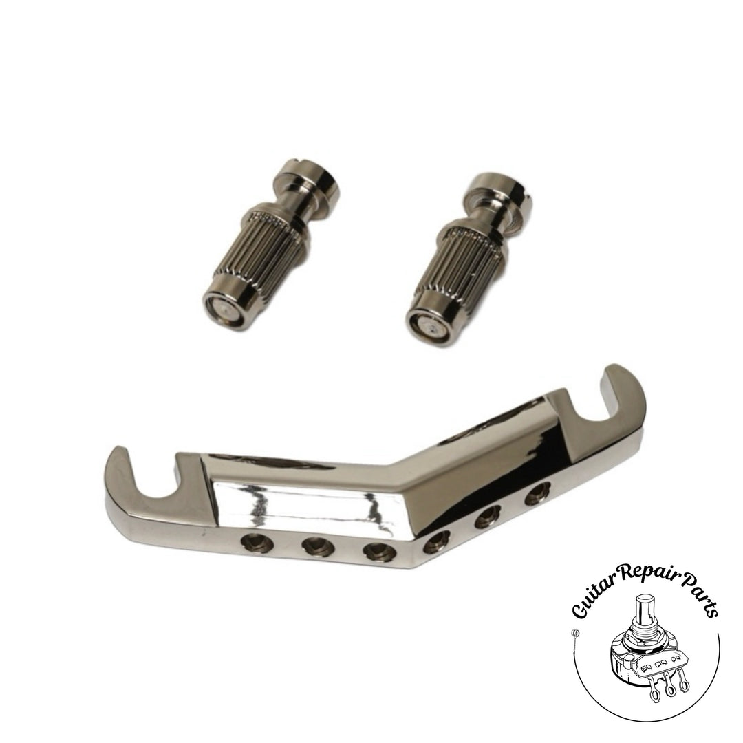 Gretsch 7709343000 Chevron "V" Stop Tailpiece w. Studs / Anchors – Nickel