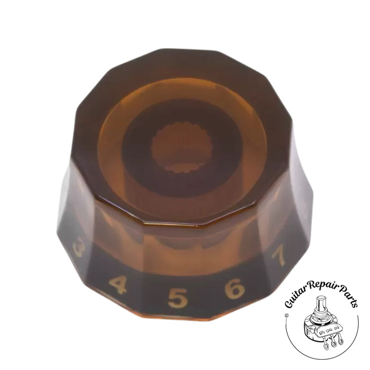 Plastic PRS Style Lampshade Speed Knob, Fits Course-Splined Split-Shaft - Amber