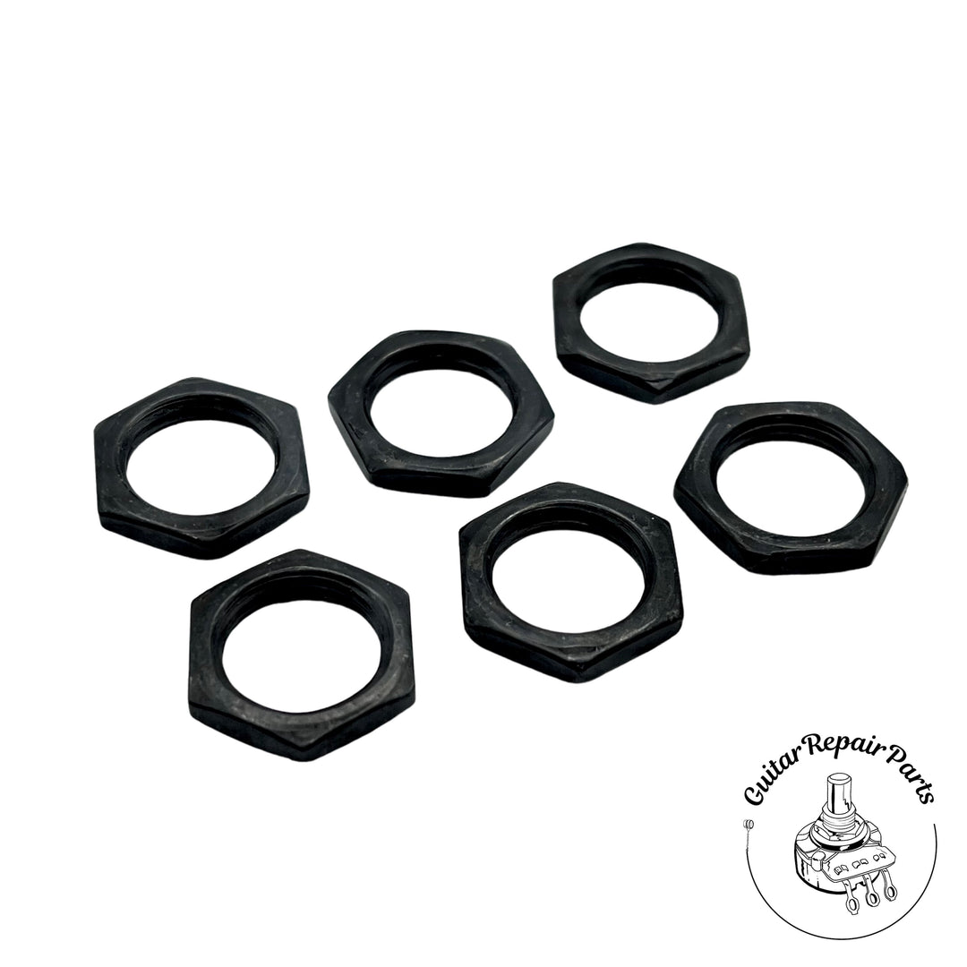 Hex Nuts For Potentiometers and Jacks 3/8-32 Thread (6 pcs) - Black