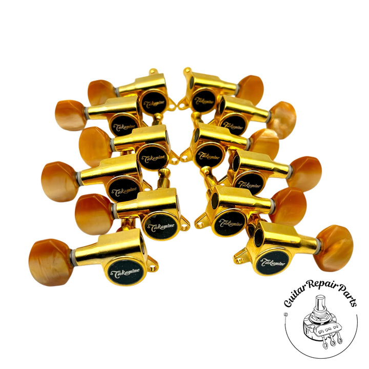 Takamine TPK0542 12-String Guitar Tuning Keys (12 pcs) - Gold w. Orange Button