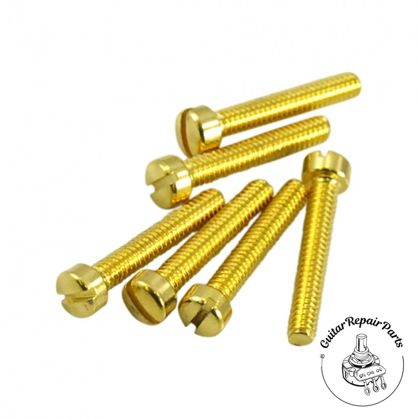 Humbucker Pickup Pole Piece Screws, 5-40 Slotted Fillister Head (6 pcs) - Gold