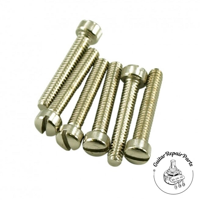 Humbucker Pickup Pole Piece Screws, 5-40 Slotted Fillister Head (6 pcs) - Nickel