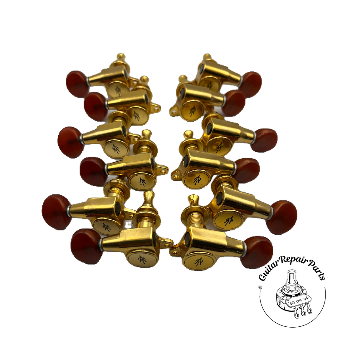 Alvarez 12-String Guitar Tuning Keys (12 pcs) - Gold w. Red Button