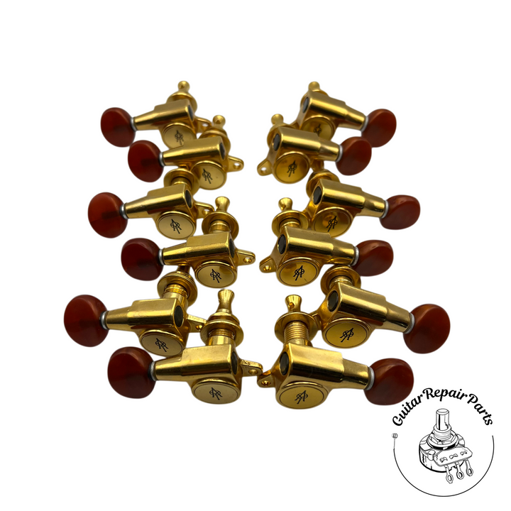 Alvarez 12-String Guitar Tuning Keys (12 pcs) - Gold w. Red Button